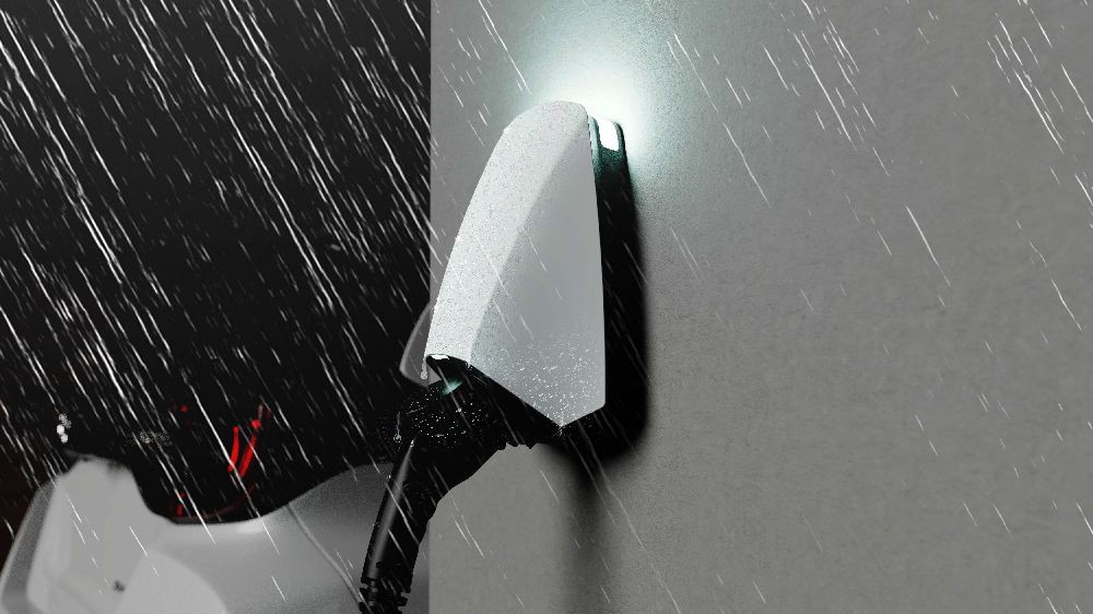 Aurora Seren EV Charger in wet weather - IP55 protection for outdoor use